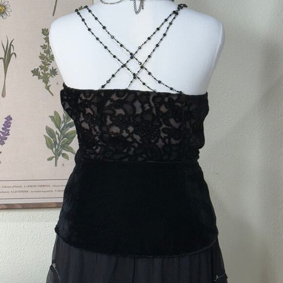 Vintage 90s Y2k Velvet Burnout Beaded Straps Cami Top Whimsigoth Romantic Goth M - Picture 2 of 6